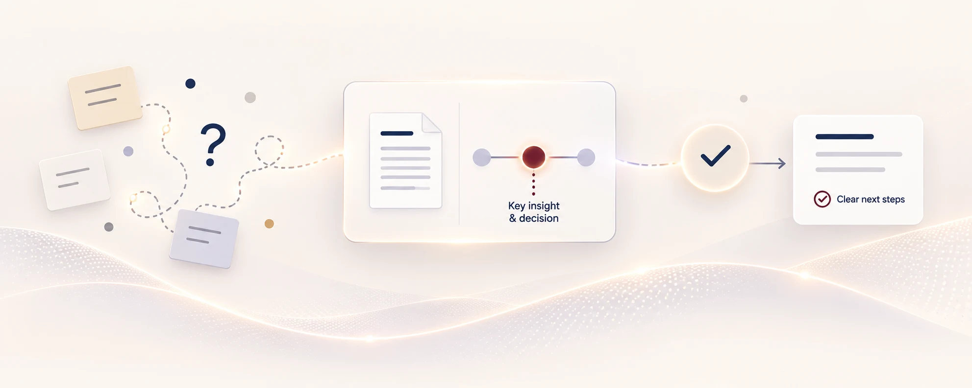 Unstructured questions become a clear insight, decision and next steps.